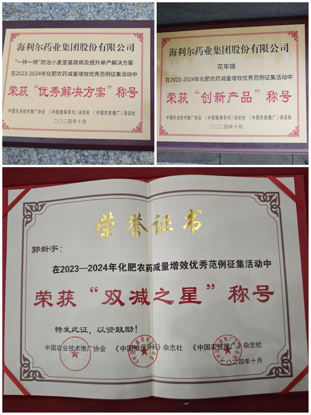 祝贺！开云官网入口网页版下载喜获2023-2024年农药减量增效三项荣誉